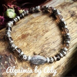 Alquimia Silver and Brown smoky quartz Beaded Bracelet